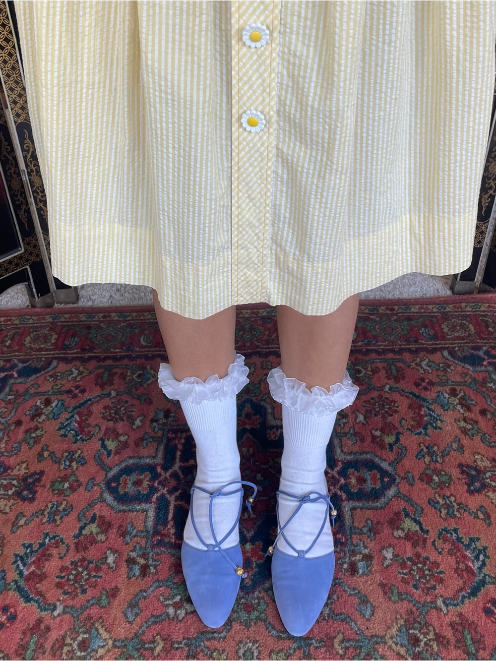 1950s daisy seersucker pleated dress - Picture 5 of 10